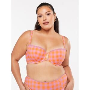 Savage X Fenty Orange & Pink Gingham Checkered Low Balconette Bra 36DD Padded